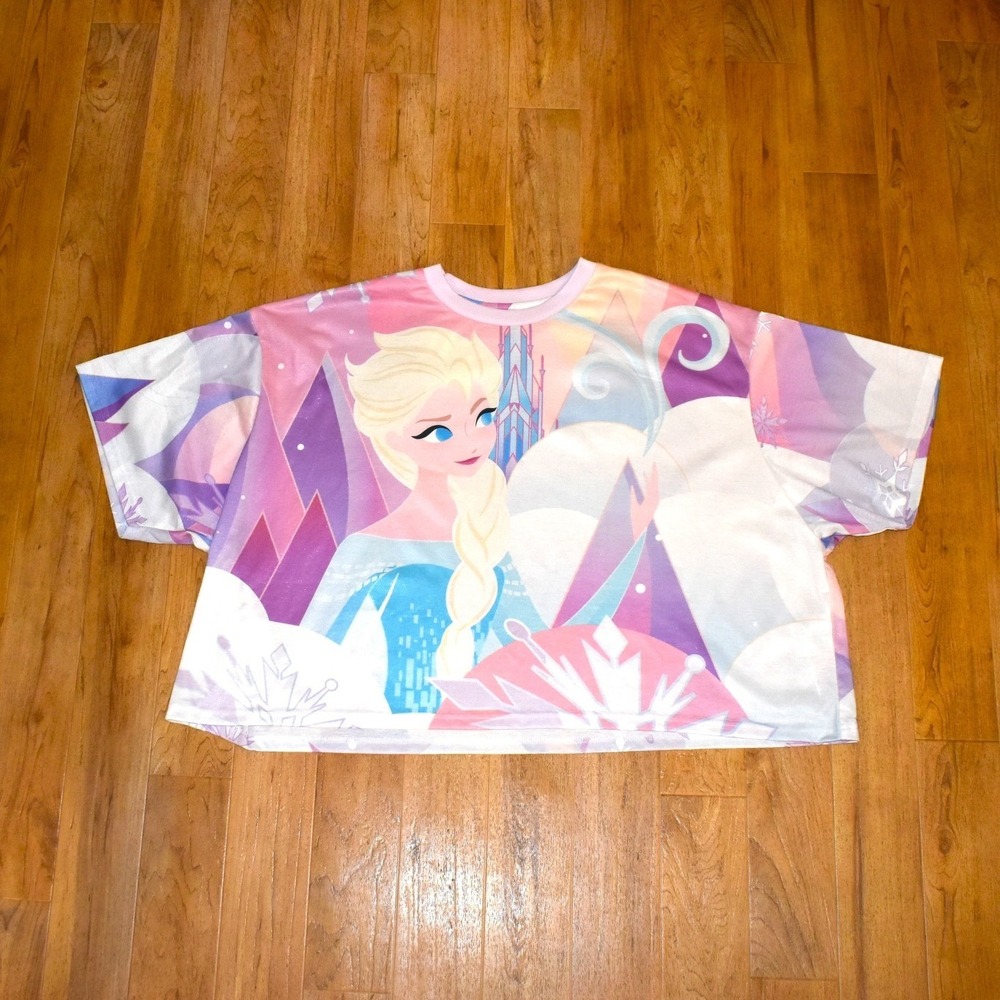 Disney Parks Frozen Elsa T-Shirt Women 3X Pink Purple Excellent Crop Top Boxy